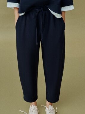 Zara navy blue cotton oversized baggy balloon barrel sweat pants NWT